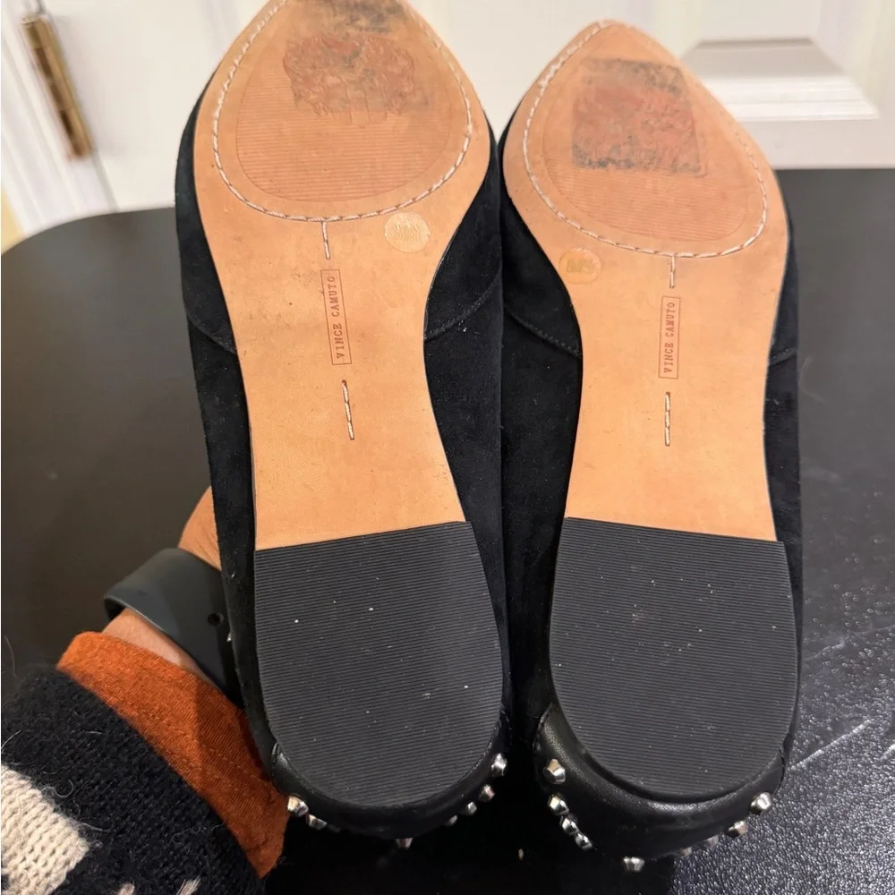 Vince Camino size 8 black suede pointed toe studded back detail